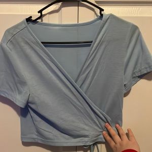 Shein blue cross over crop top.